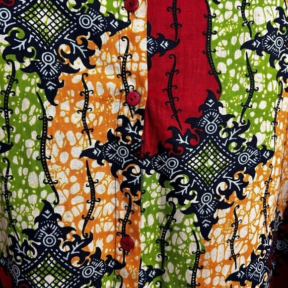 Vintage 90s Multicolor Fit And Flare Short Dress OSFA Hi Lo Hem Artsy Colorful - Picture 7 of 12